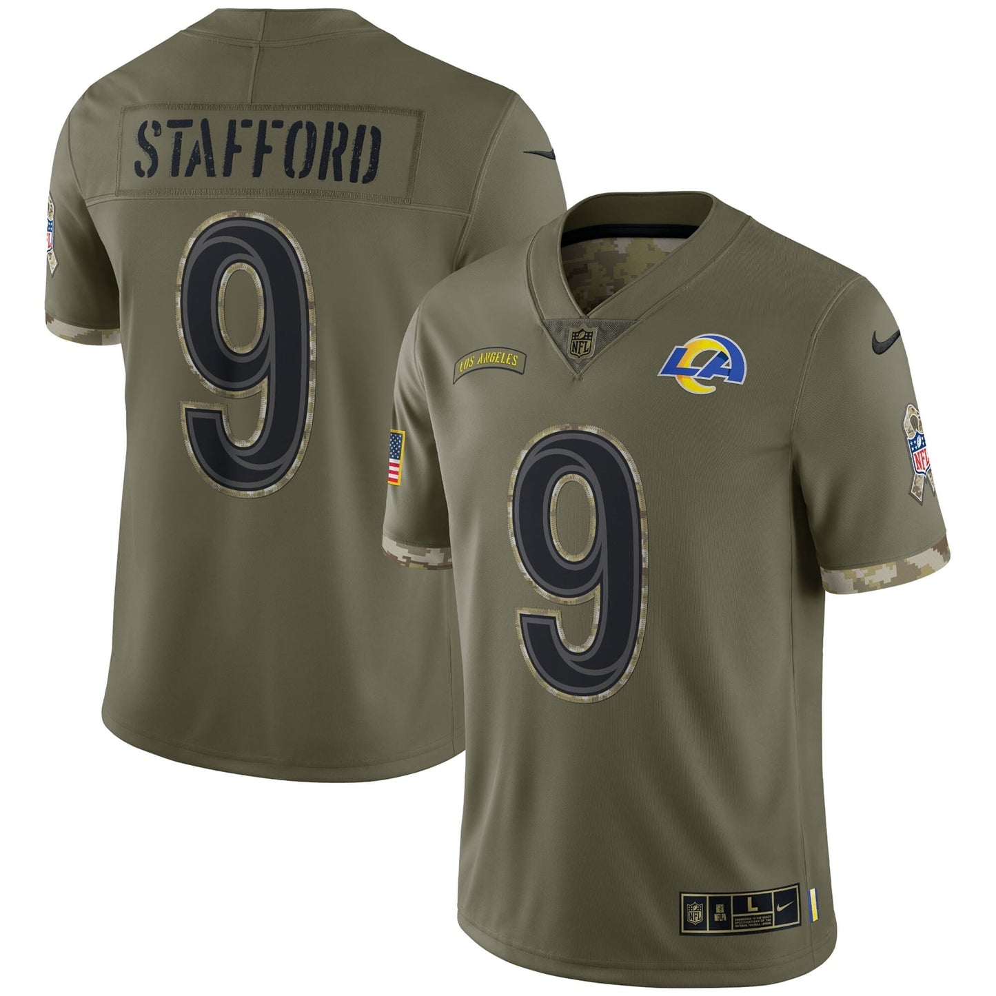 Men's Nike Matthew Stafford Olive Los Angeles Rams 2022 Salute To Service Limited Jersey